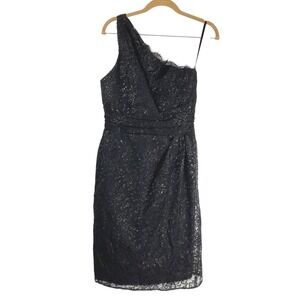 Vintage ALVINA VALENTA MAIDS Black‎ Lace One Shoulder Evening Party Dress Sz S